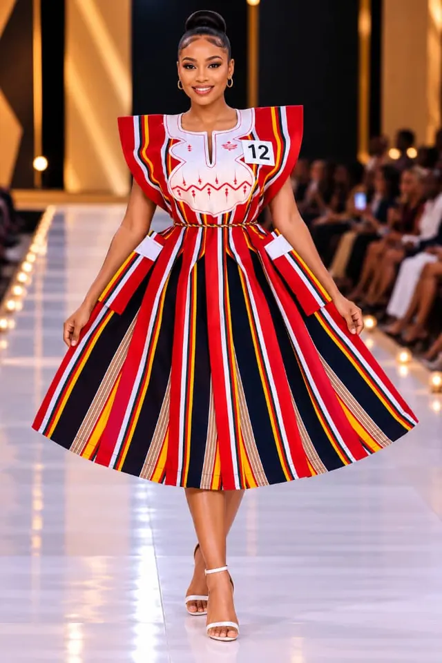 Red Heritage Flare Dress on the runway