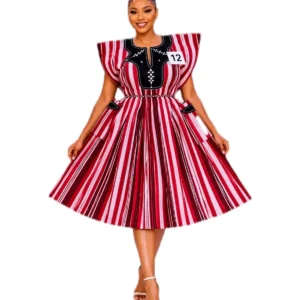 Rose Stripe Flare Dress