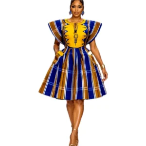 Blue & Gold Flare Dress