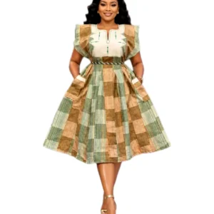 Sage Check Flare Dress
