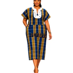 Olive Check Midi Dress