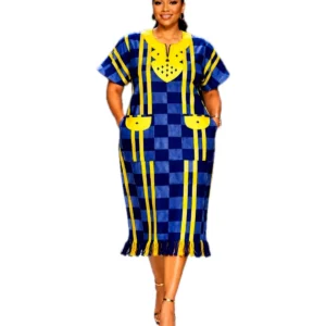 Cobalt Check Midi Dress