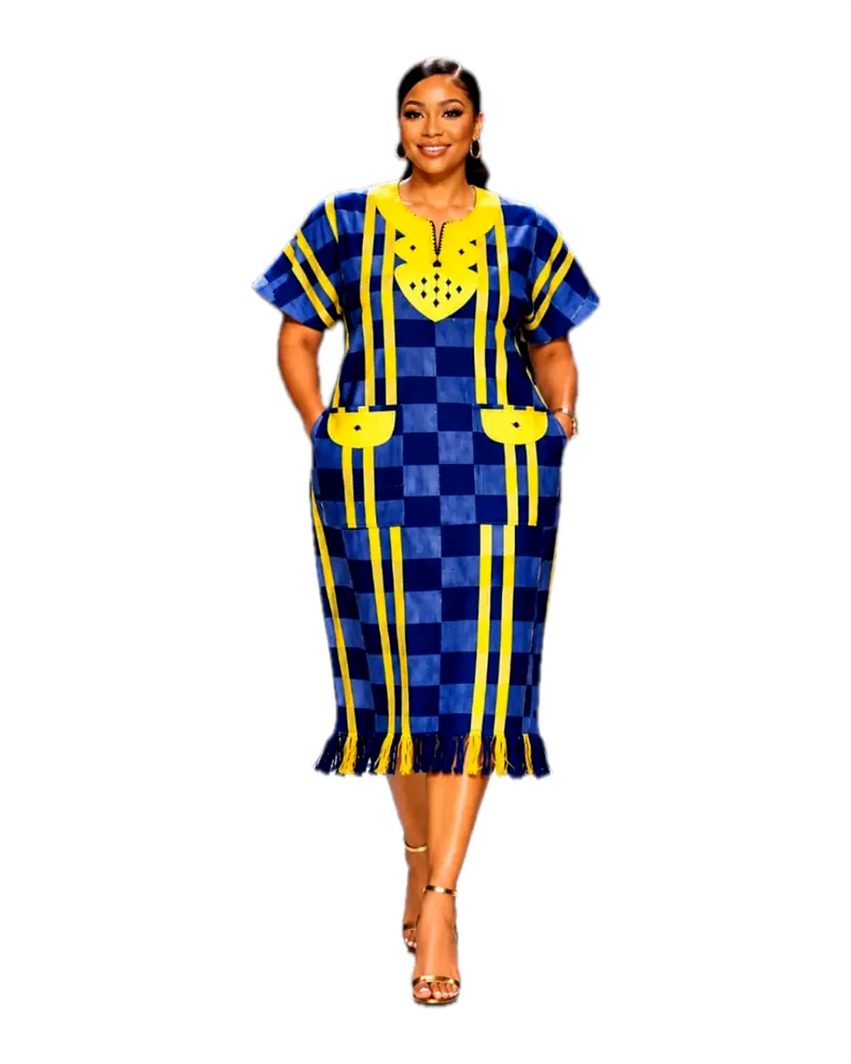 Cobalt Check Midi Dress
